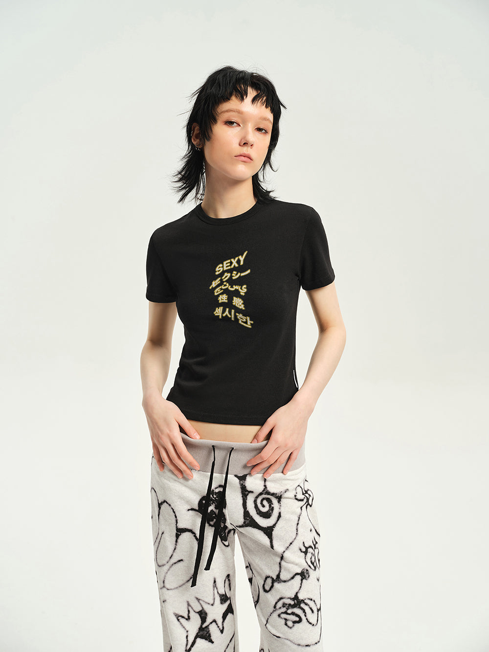 23SS Letter Print T-shirt Black Slim Casual Comfort