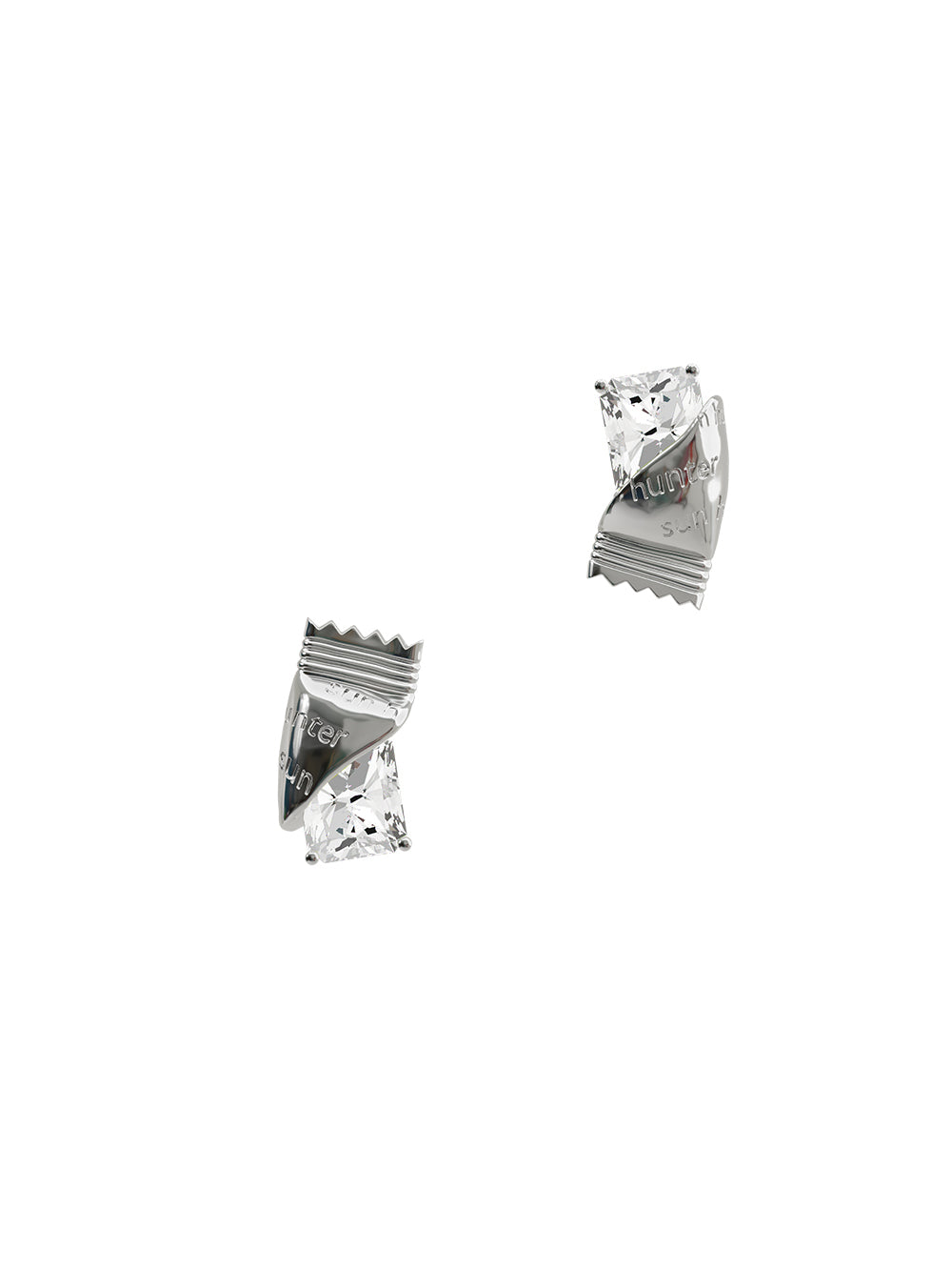 MUKTANK×SUN HUNTER Square Zircon Sugar Paper Ear Studs
