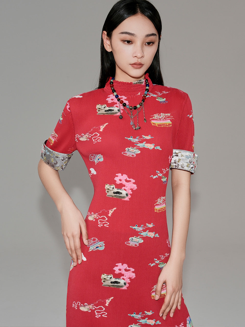 MUKZIN Printed Short-sleeved Cheongsam Qi Pao