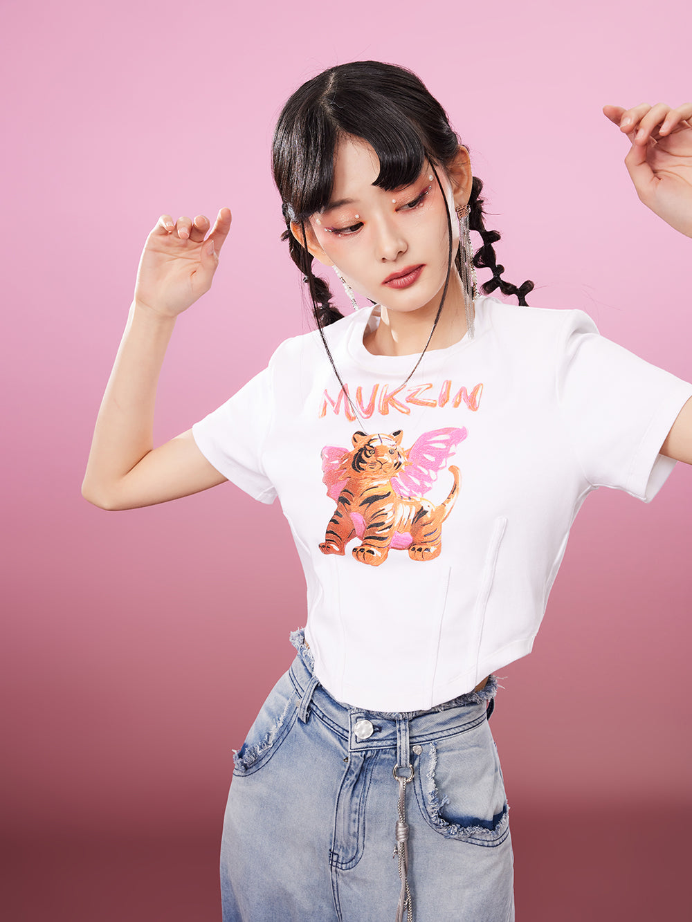 MUKZIN  2-color Short Print All-match Cute Casual T-shirt