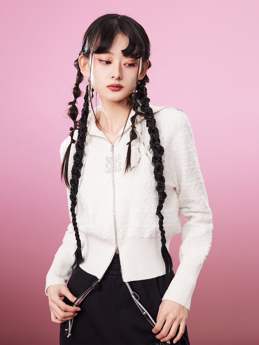 MUKZIN Jacquard Soft White Casual Age-reducing Cardigan Sweater