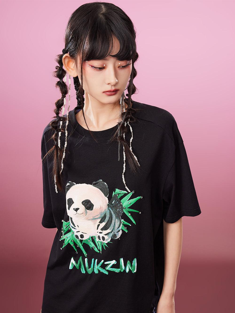 MUKZIN All-match Classic Casual Panda Print Loose 2-color T-shirts
