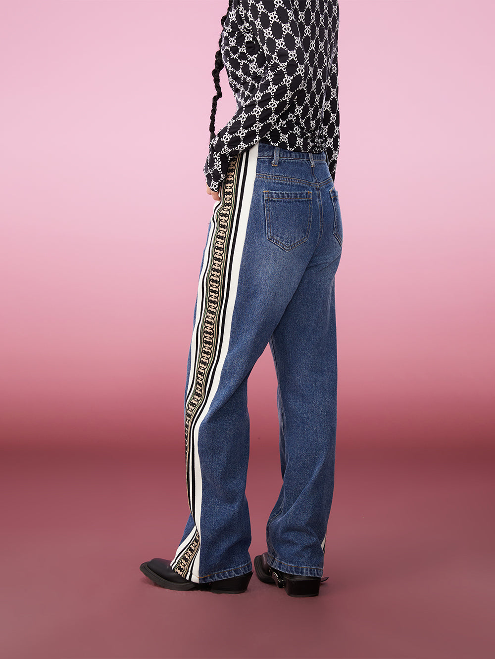 MUKZIN Striped Stitching Loose Casual Classic All-match Jeans