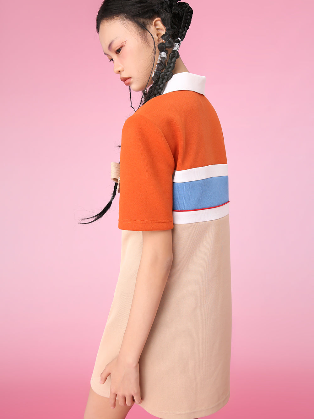 MUKZIN Color Block Polo Collar Casual Slim Dress