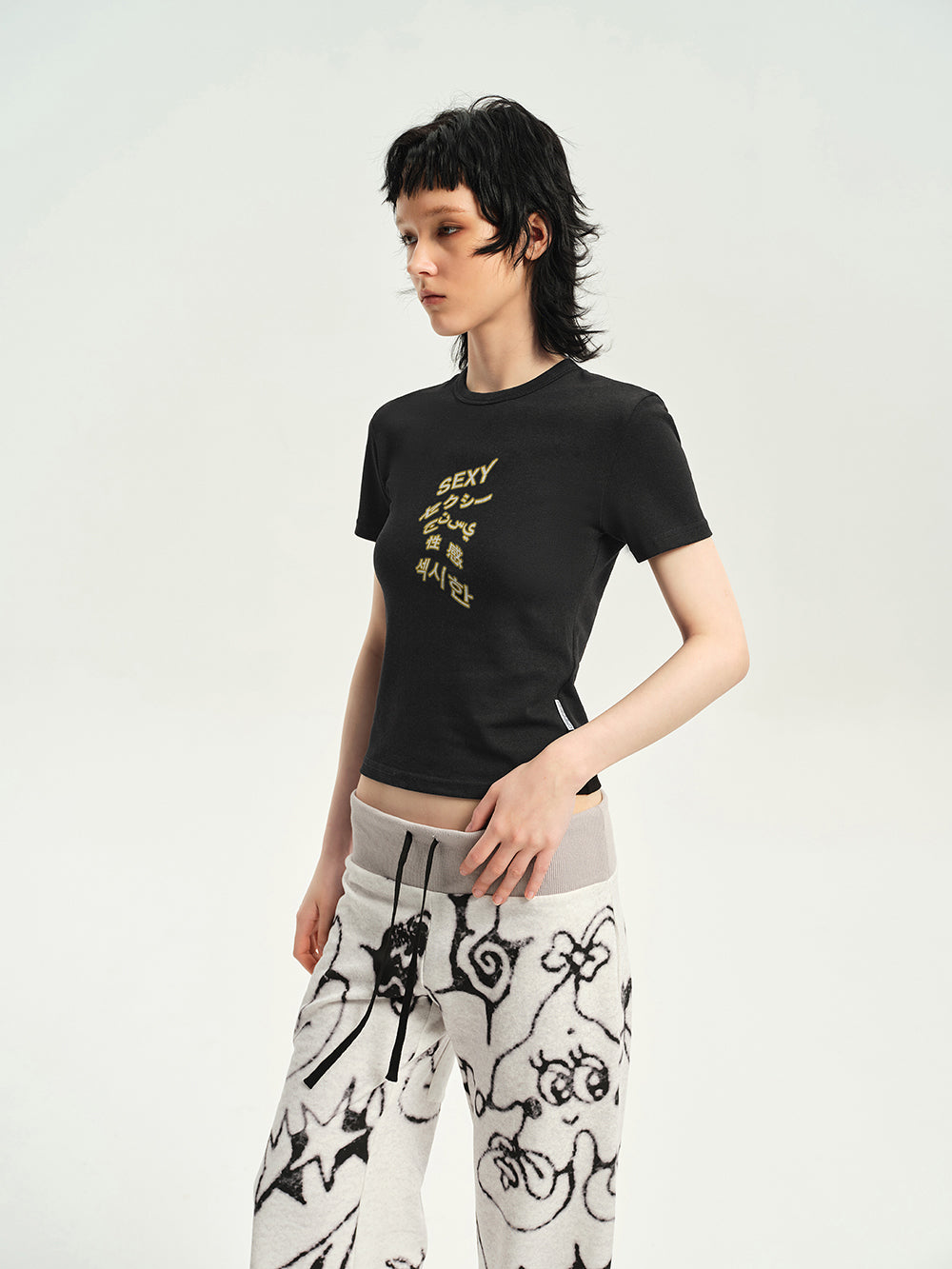 23SS Letter Print T-shirt Black Slim Casual Comfort
