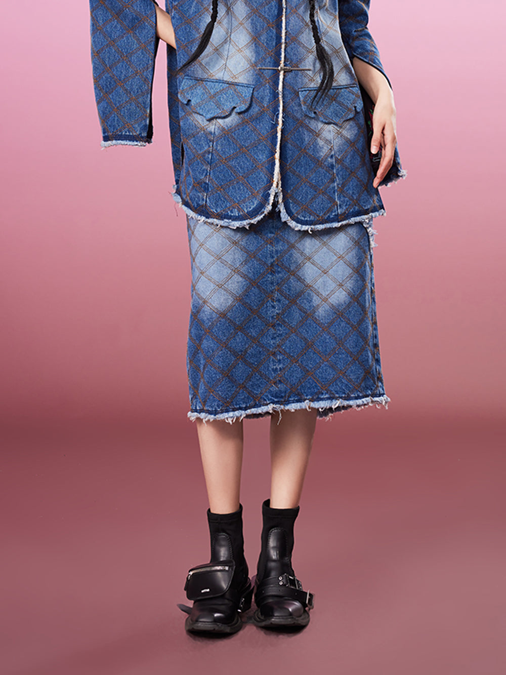 MUKZIN Plaid Denim Casual Skirt Looks-slimming