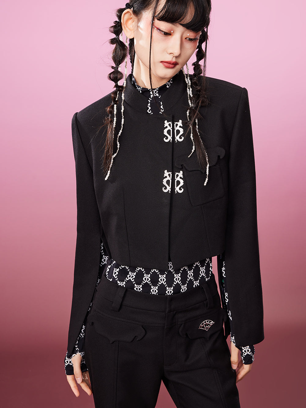 MUKZIN Stand Collar New Chinese Style Short Black All-match Coat