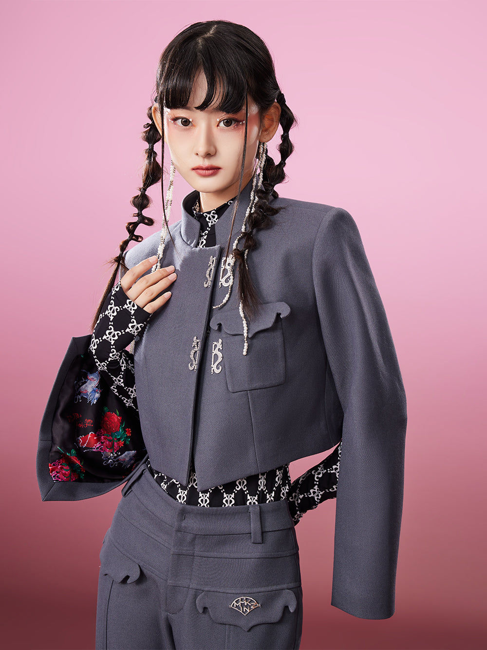 MUKZIN Vintage Pop Gray Cropped High Quality Coat