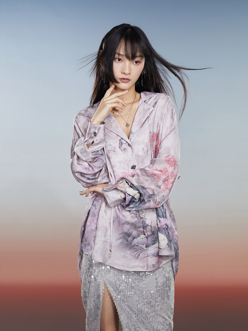 MUKZIN Single-breasted Vintage Shirt Lapel Print