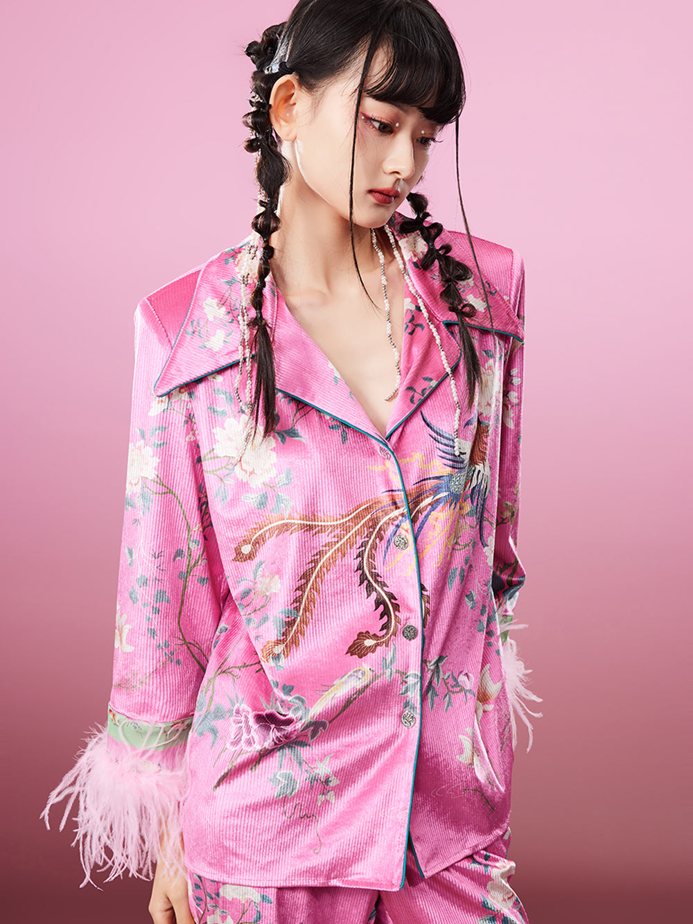 MUKZIN Pink Printed Fleece Original Retro Comfort Shirt