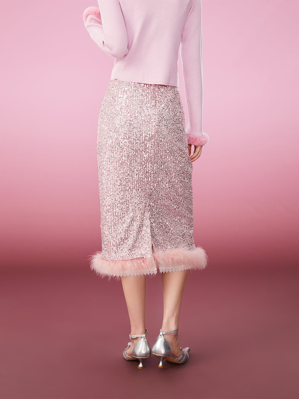 MUKZIN Pink Sweet Rabbit Fur Decoration Simple Slim Cardigan