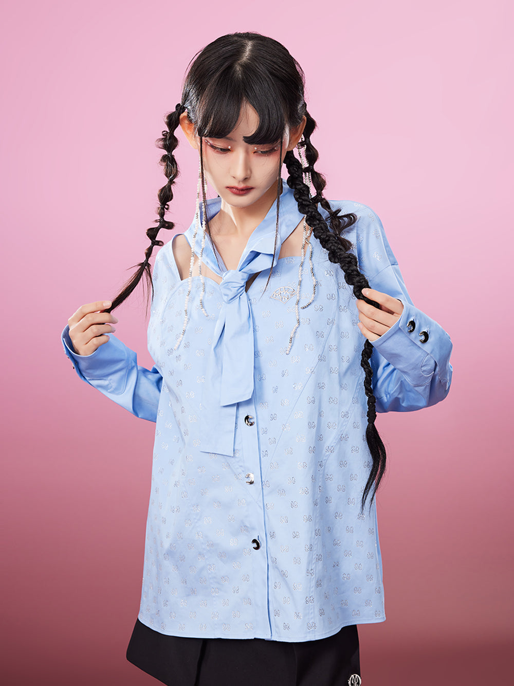 MUKZIN Soft Hot Diamond Blue Loose Casual High Quality Shirt