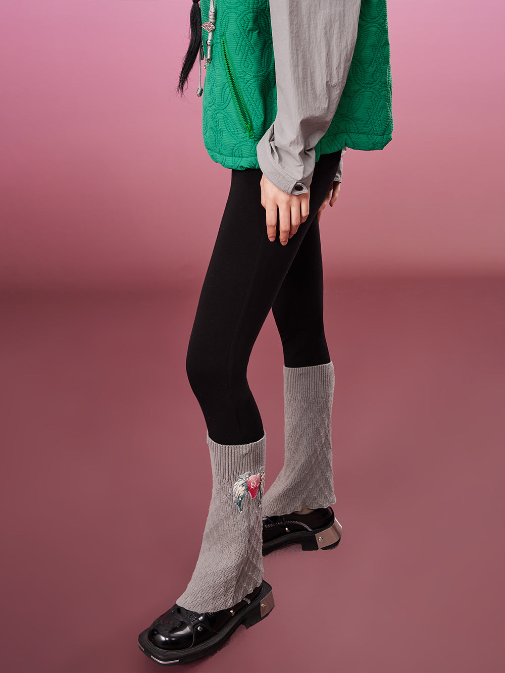 MUKZIN Removable Two-Piece Sock Leggings Black High Stretch