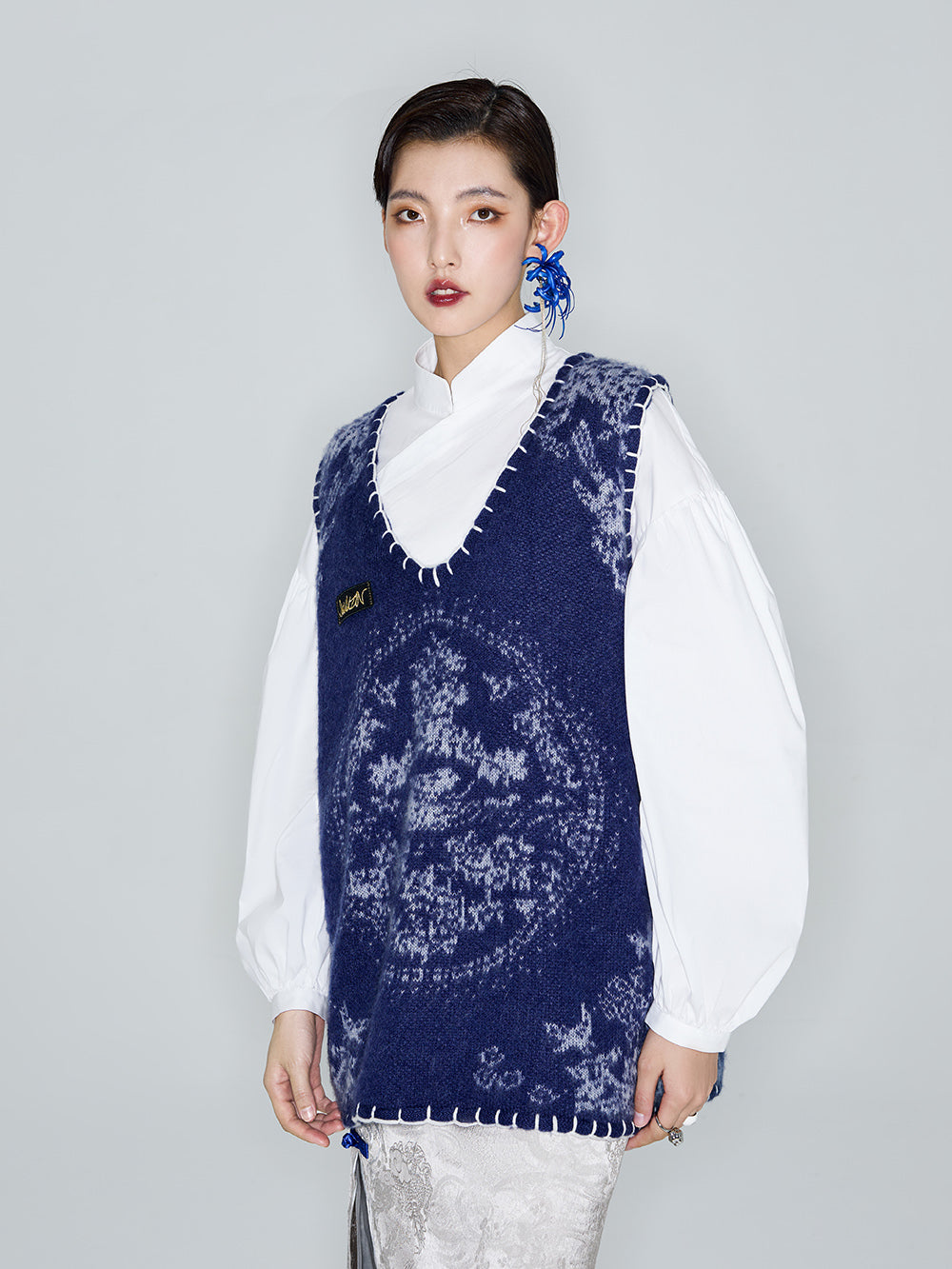 MUKZIN Linglong "Mandarin Duck" Mohair Knitted Large Round Collar Vest