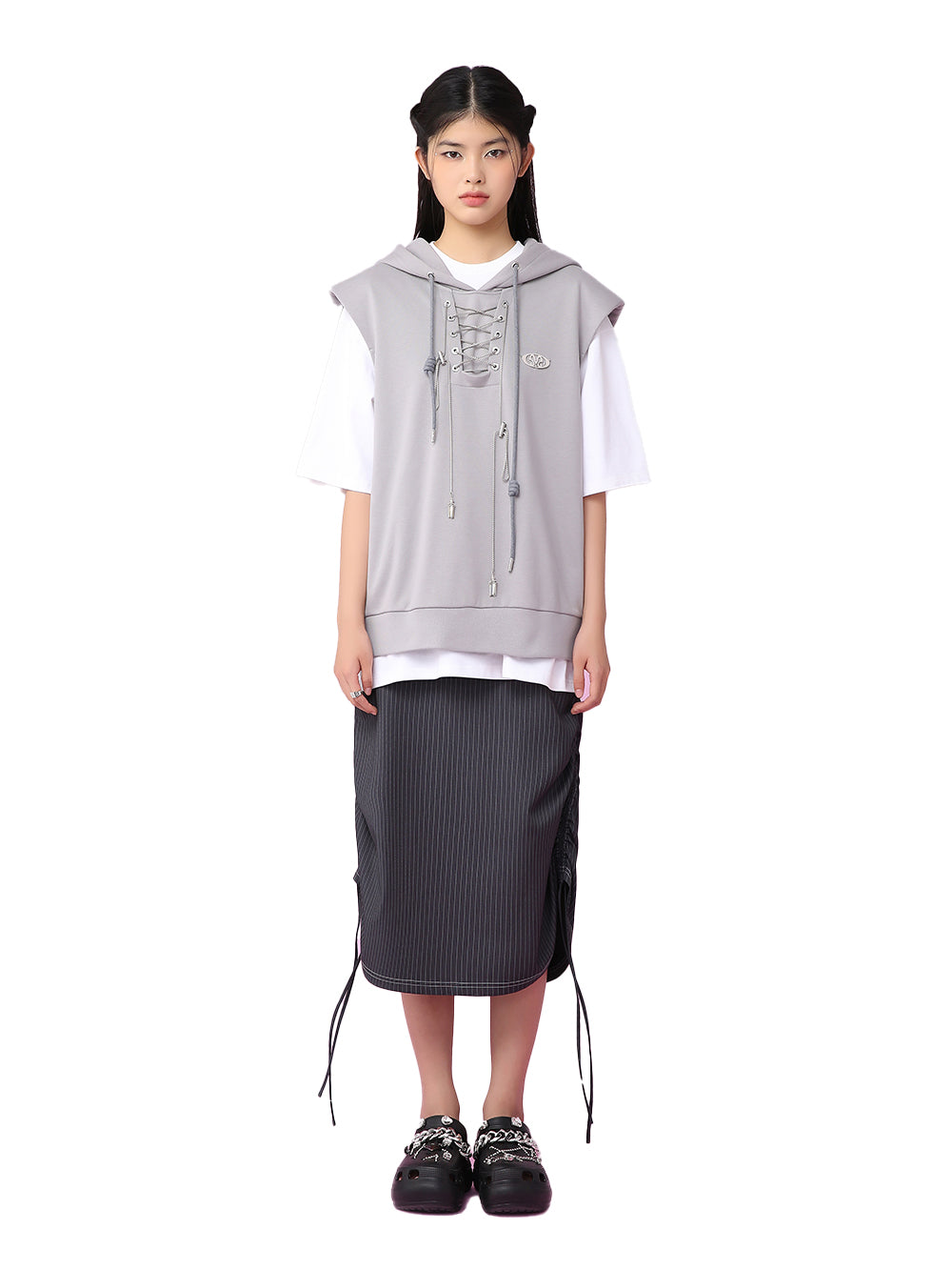 MUKZIN Casual Gray Hat Simple Sleeveless Hoodie