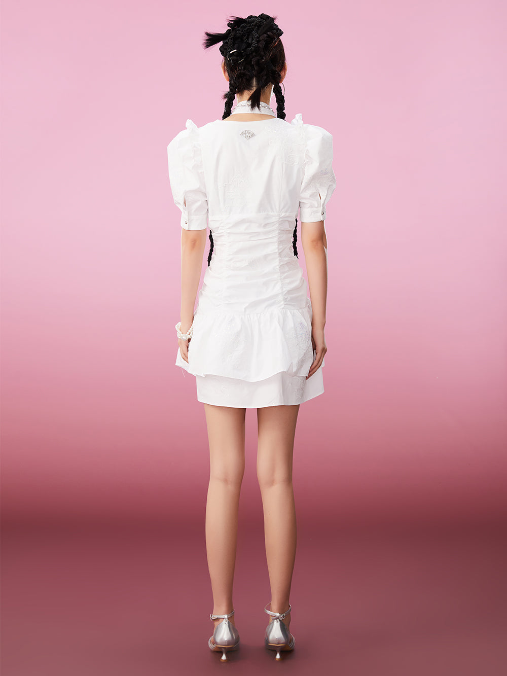 MUKZIN Elegant Original Temperament Cheongsam V-neck White Ruffles