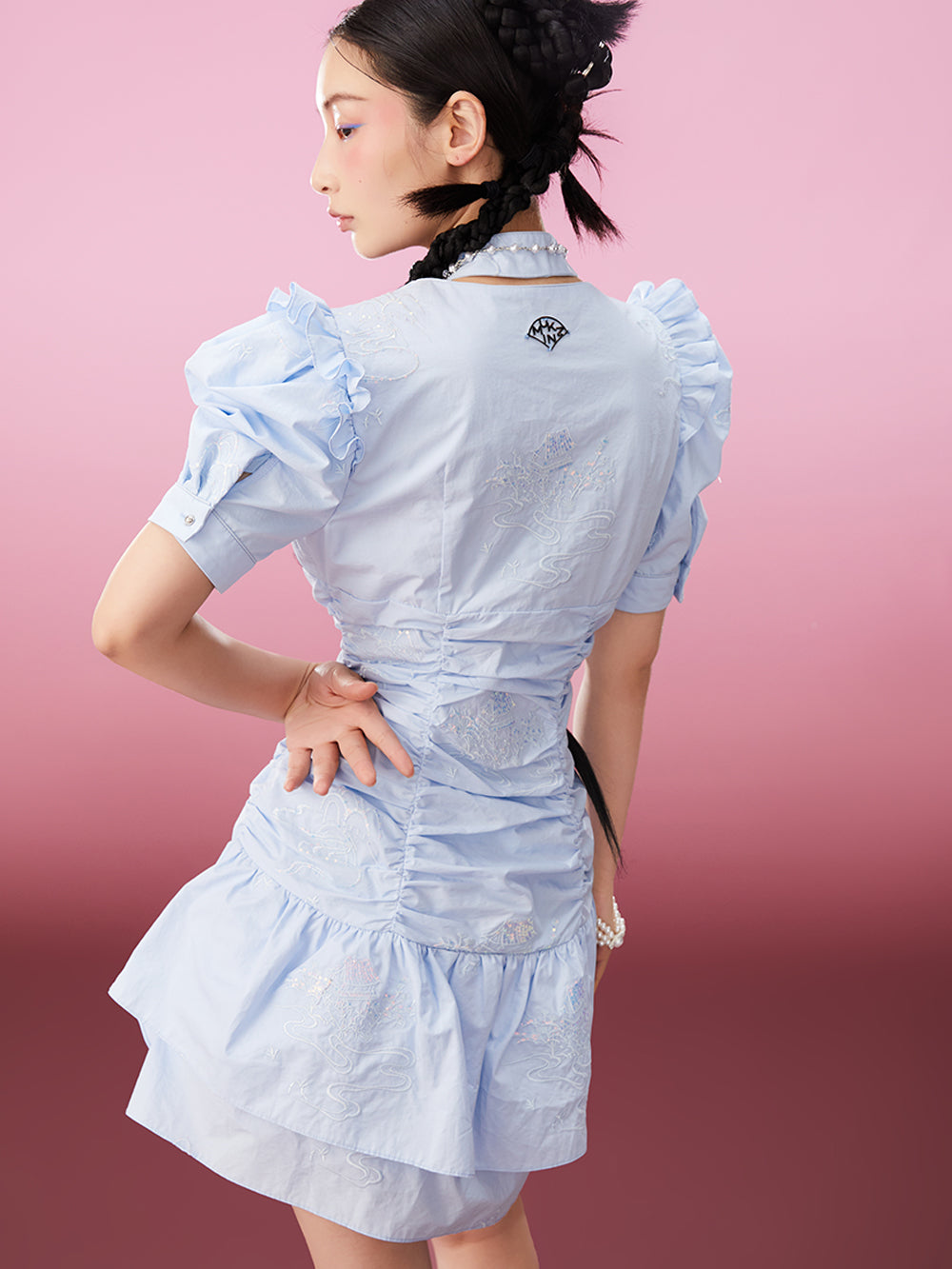 MUKZIN V-neck Solid Color Simple Temperament Fashion Cheongsam Dress