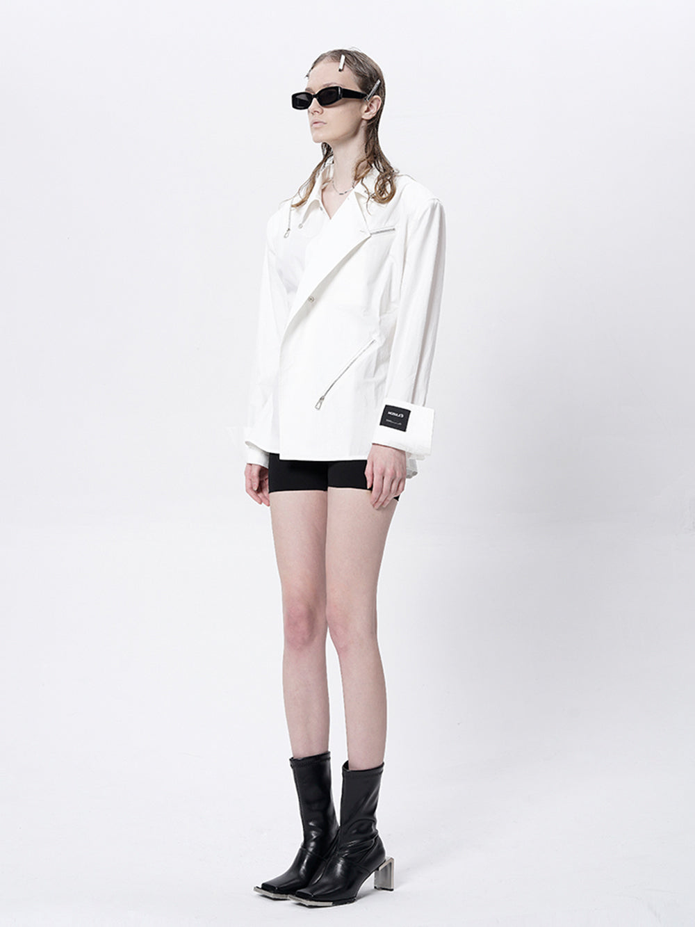 MUKTANK×MODULER Slant Collar Zip Shirt