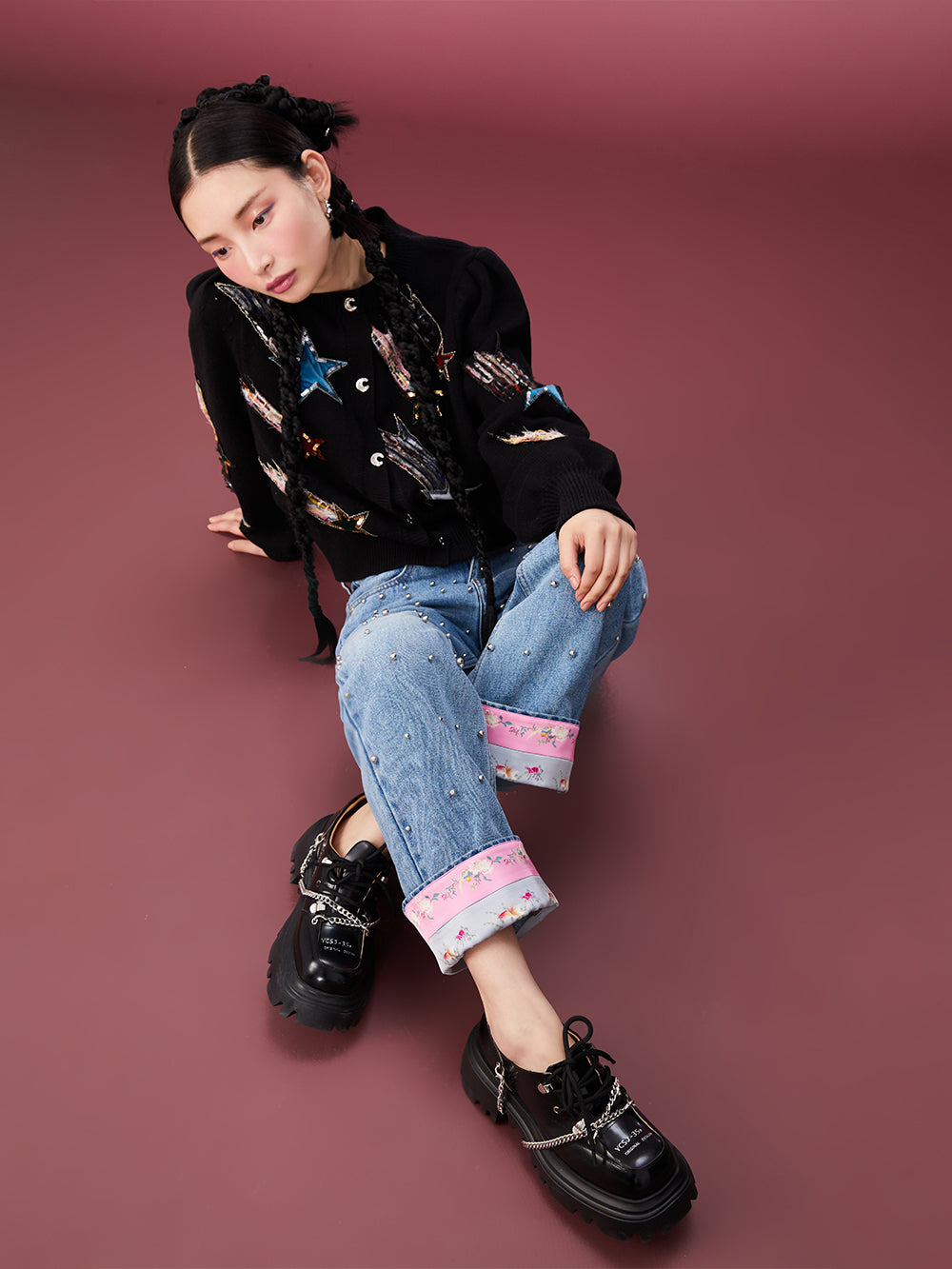 MUKZIN Rivet Paneled Straight Leg Jeans