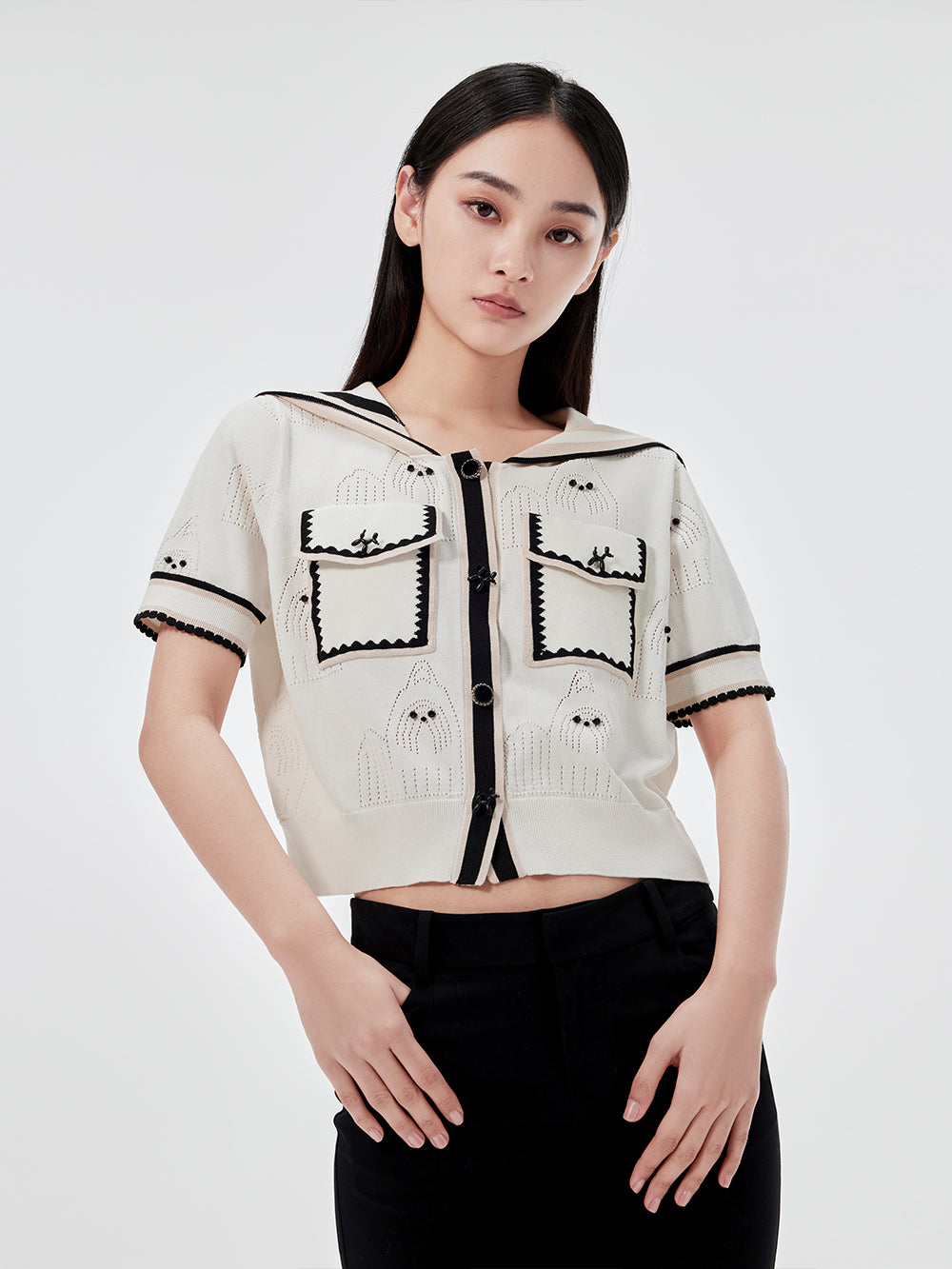 MUKZIN Fashion Navy Collar Knitted T-shirt