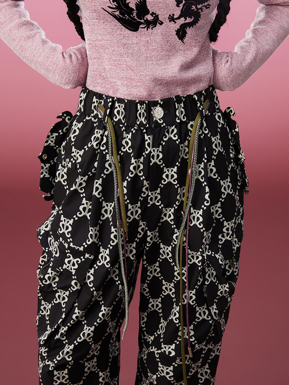 MUKZIN Black White Contrasting Chinese Print Overalls
