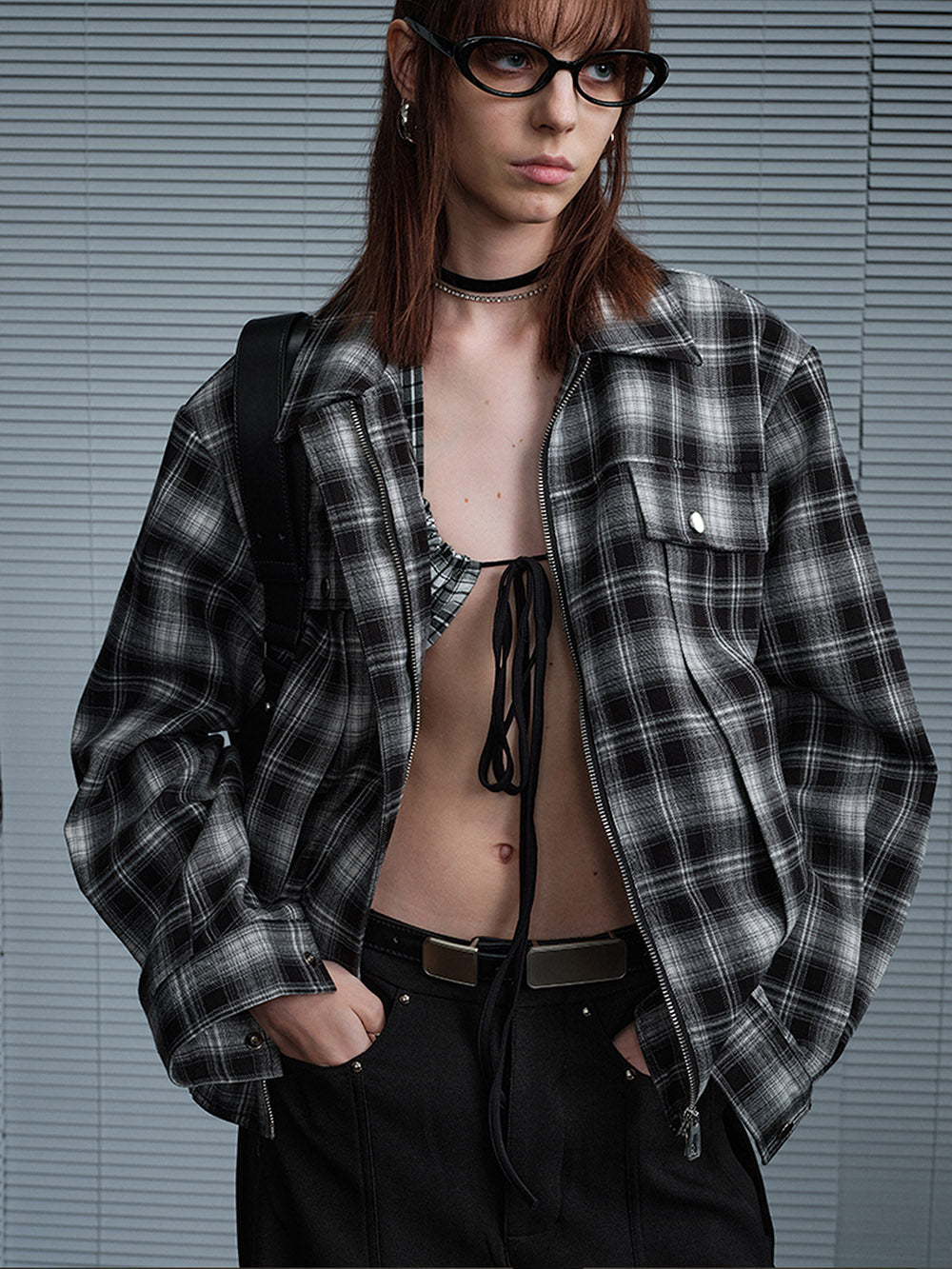 MUKTANK X MODULER Checkered Biker Jacket