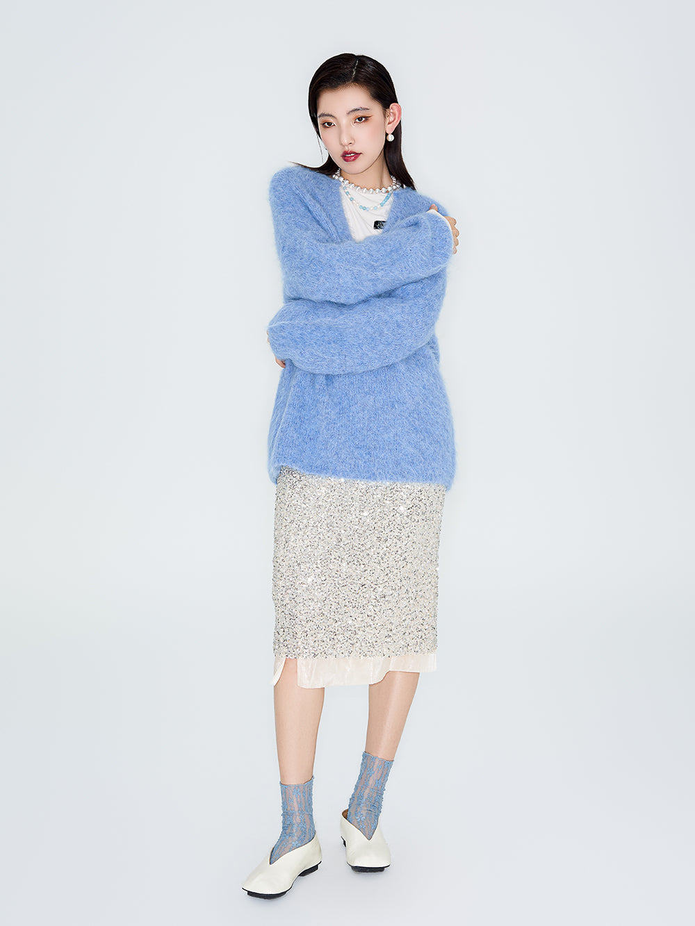MUKZIN Linglong Champagne Sequined Straight "Floating Shimmer Skirt"