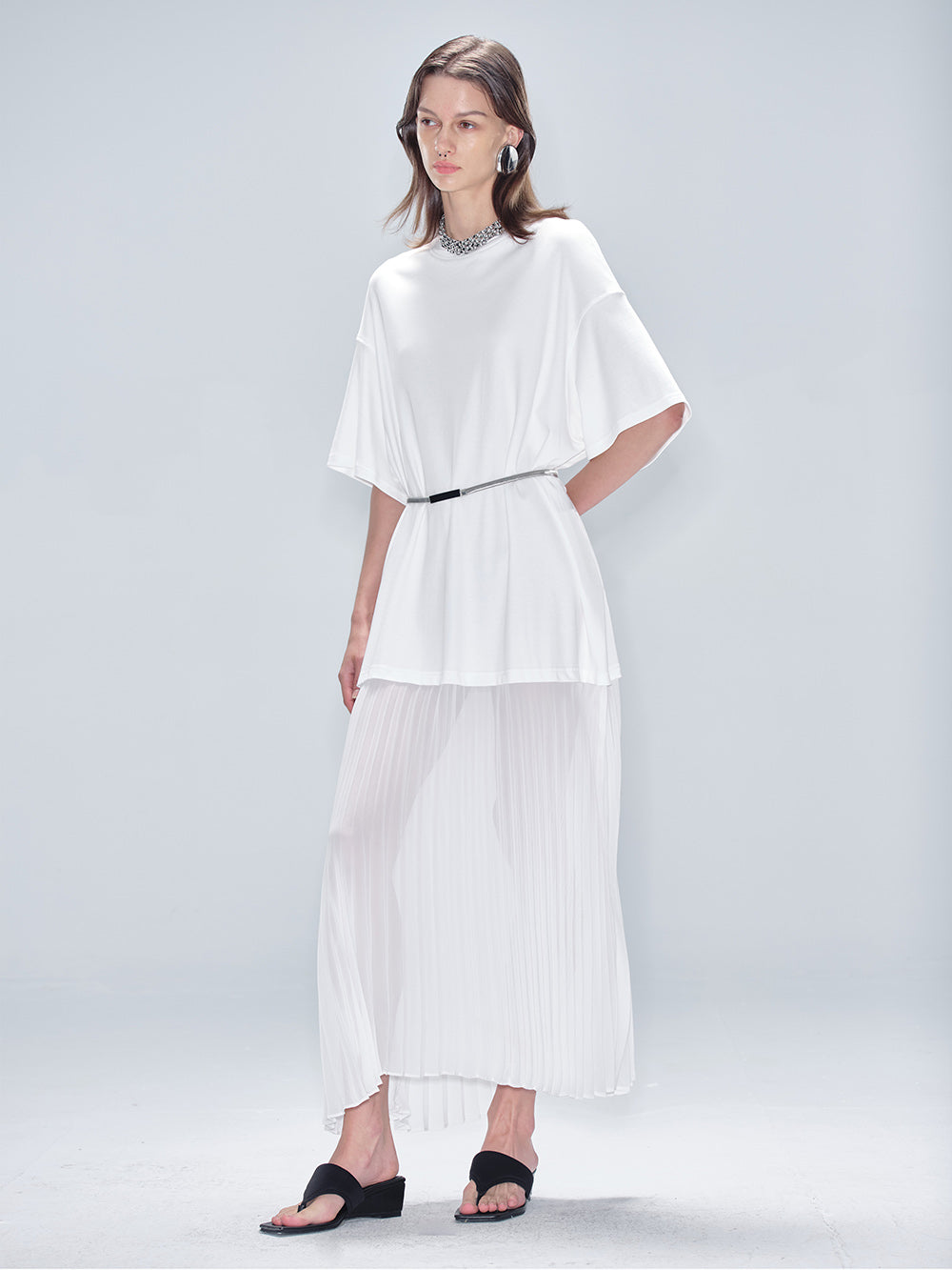 MUKTANK x MODULER Cotton Loose Pleated T-Shirt Dress Black / L