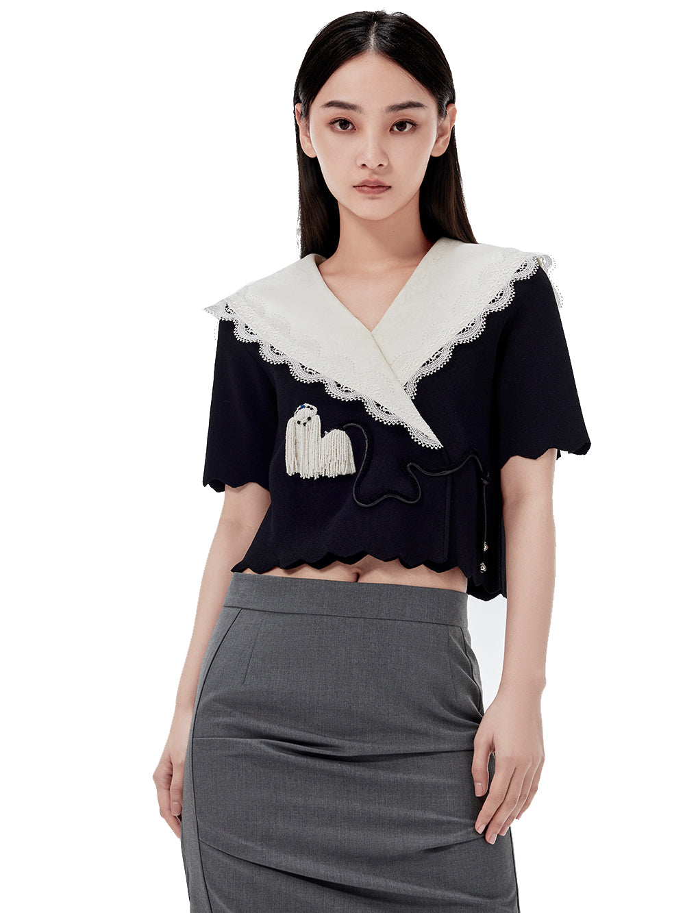 MUKZIN Gray Pleated Midi Skirt