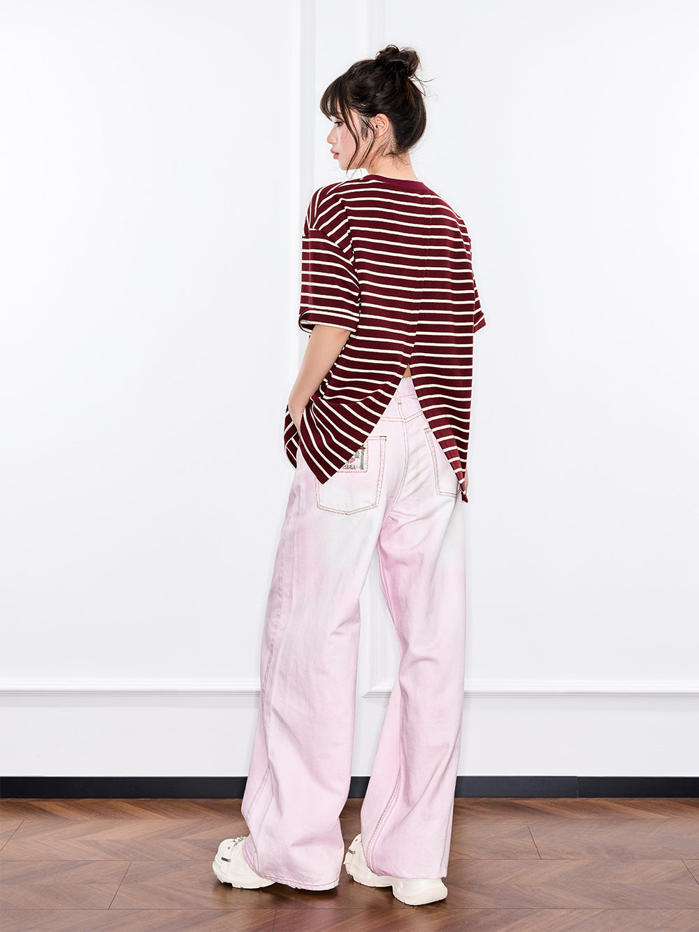 MUKZIN "Ode to the New Summer" Burgundy Striped Cute Rabbit T - shirt