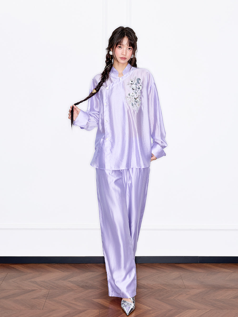 MUKZIN“Capsule Collection”Light Purple New Chinese Style Sequin Embroidered Top