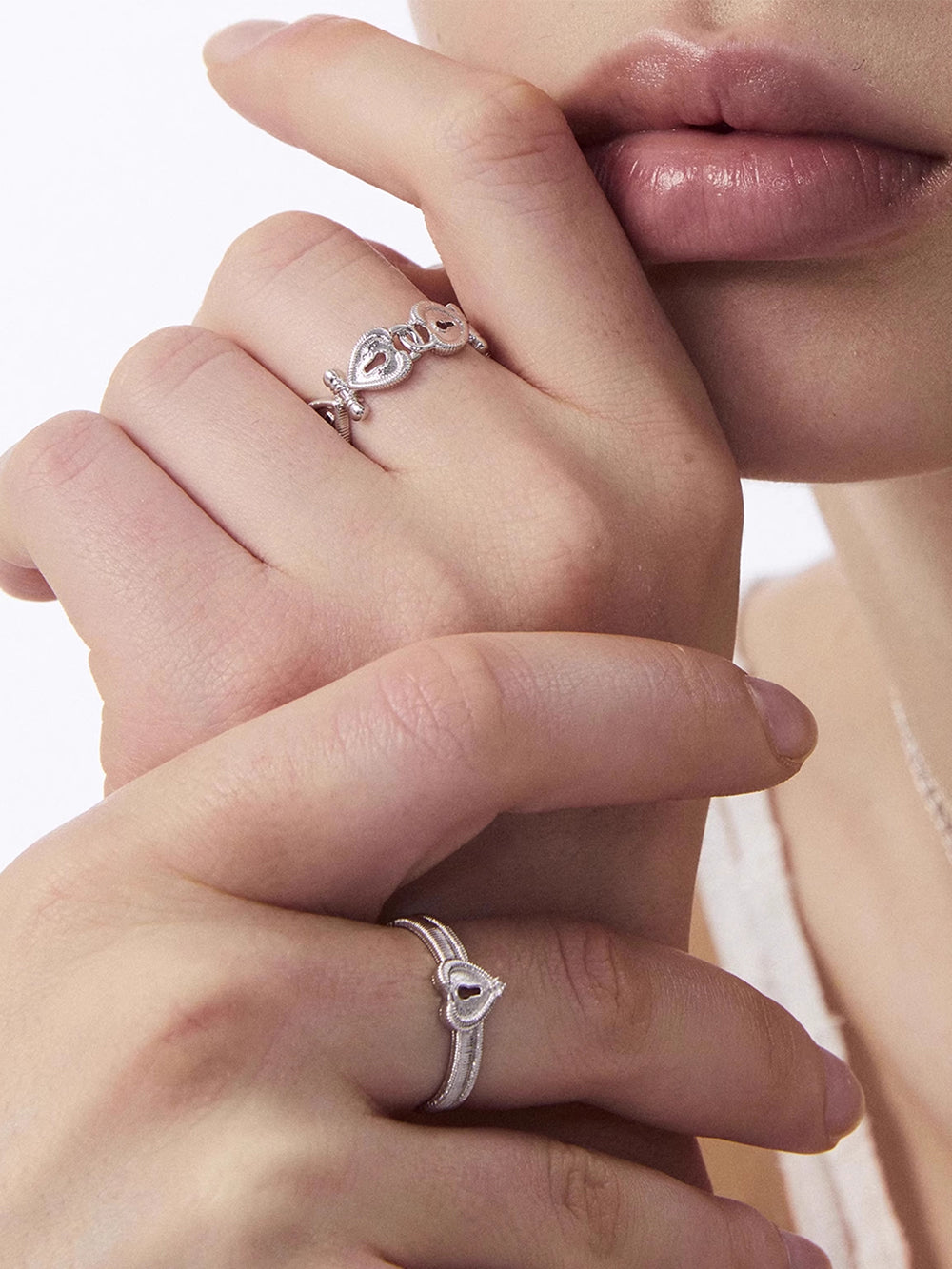 MUKTANK×SUN HUNTER Lace heart double-lock ring