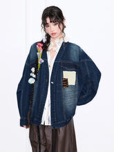 MUKZIN“Realm of Ethereal Mist”Intangible Cultural Heritage Applique - Embroidered Chinese - Style Cross - Collar Denim Jacket