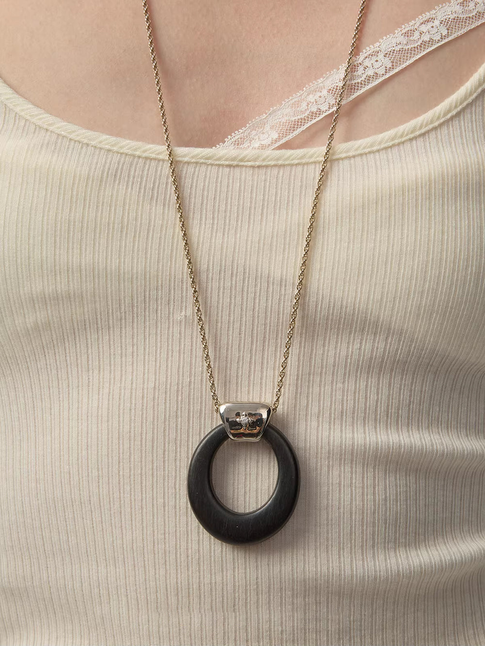 MUKTANK×SUN HUNTER Long Wooden Ring Iris Chain Necklace