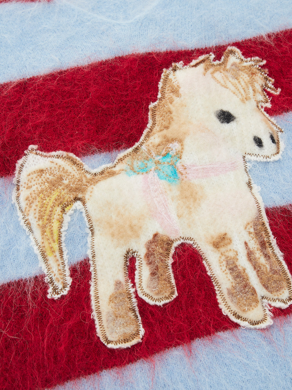 MUKZIN“The Sequence of Deer's Call”Red & Blue Striped Turtleneck Scarf Neck Pony Decor Sweet Cool Oversized Knit Sweater