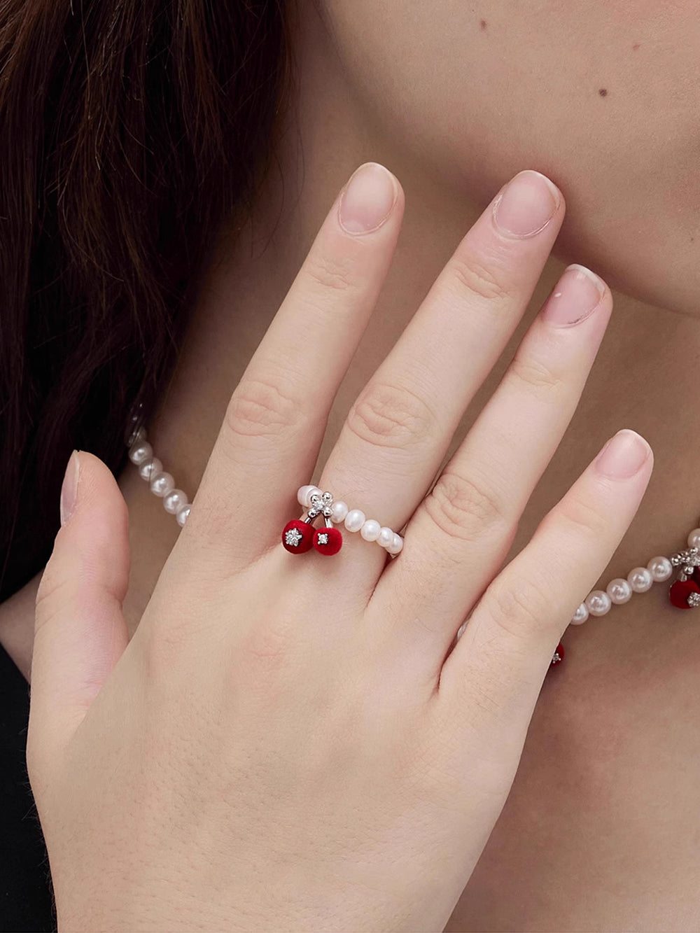 MUKTANK×SUN HUNTER Velvet Cherry Ring (with Natural Pearls)