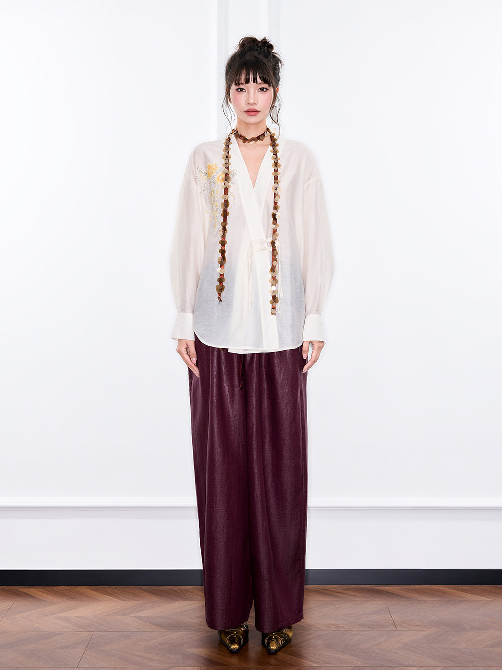 MUKZIN "Ode to the New Summer"Neo - Chinese Style Embroidered White Shirt