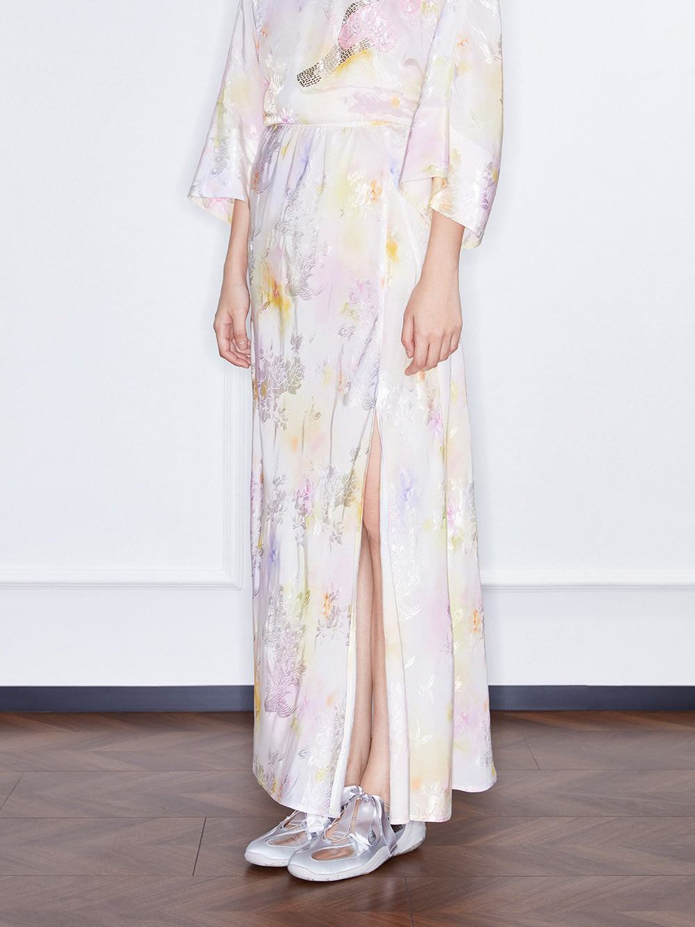 MUKZIN SpringPrelude Spring Mountain Drunk Gradient Printing Side-slit Big A-line Umbrella Skirt