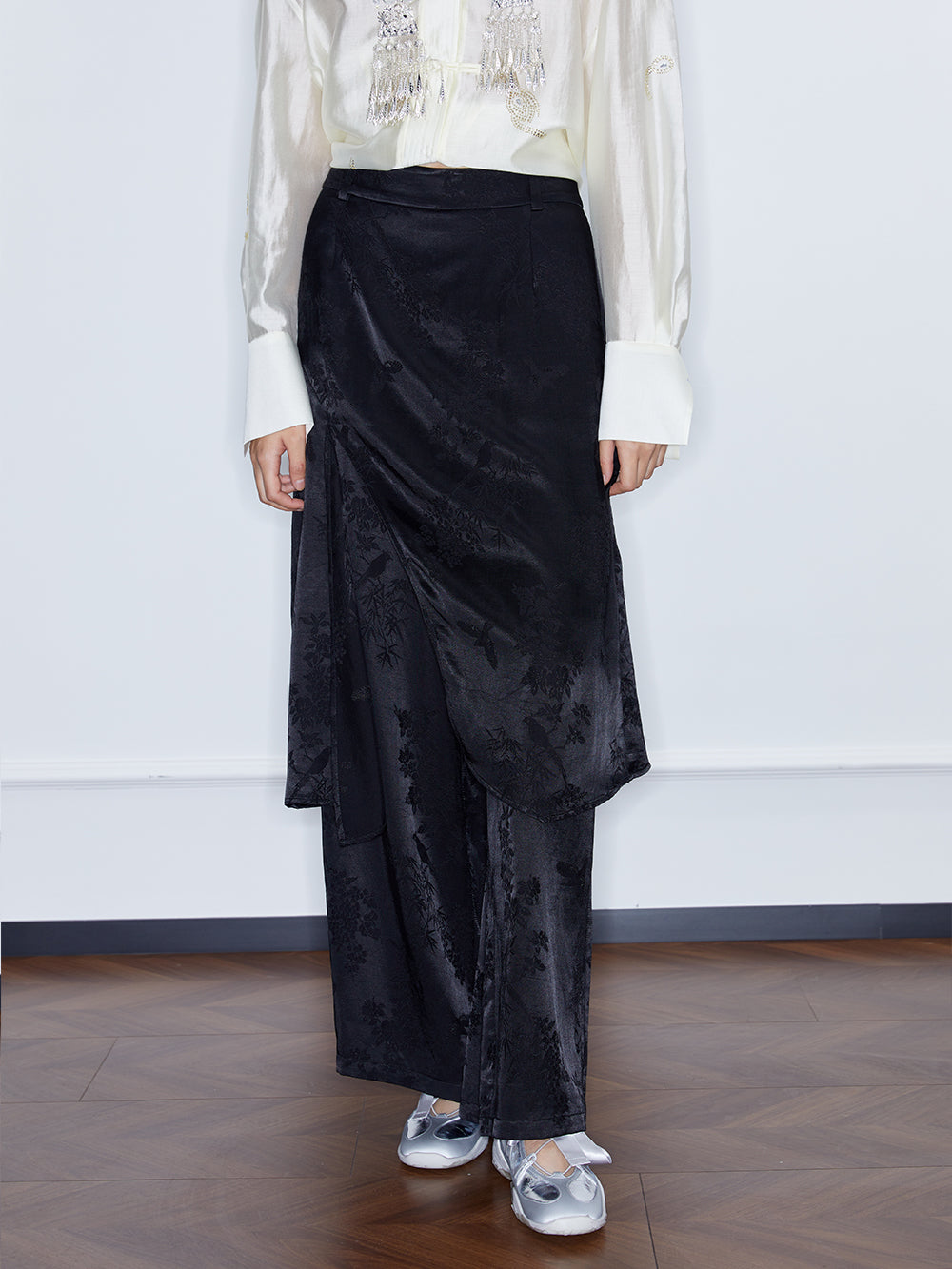 MUKZIN SpringPrelude “Peacock Feather” New Chinese Style Fake Two-piece Wide Leg Trousers Spring Summer