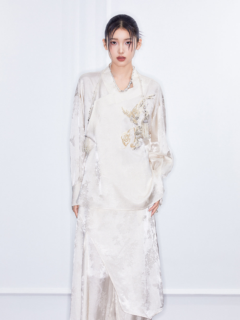 MUKZIN SpringPrelude Chanting Pine Chinese - style Irregular Cheongsam - collar Jacquard Shirt
