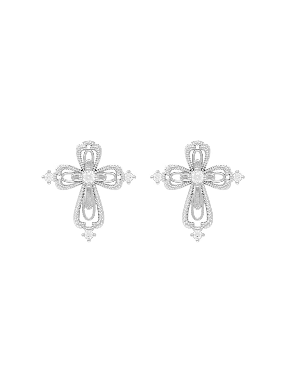 MUKTANK×SUN HUNTER Lace cross stud earrings
