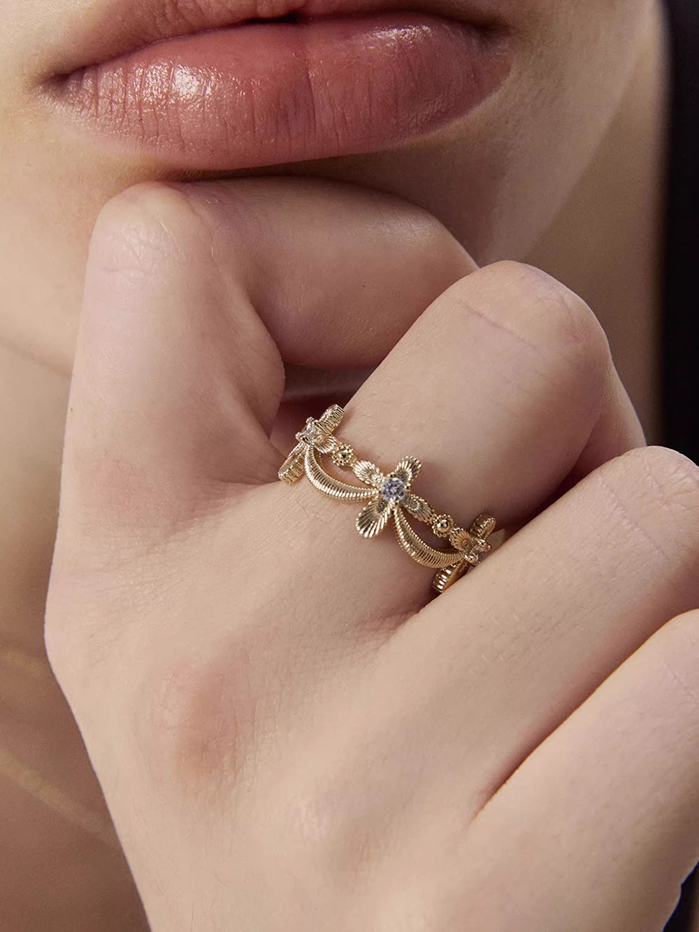 MUKTANK×SUN HUNTER Lace cross full-circle ring