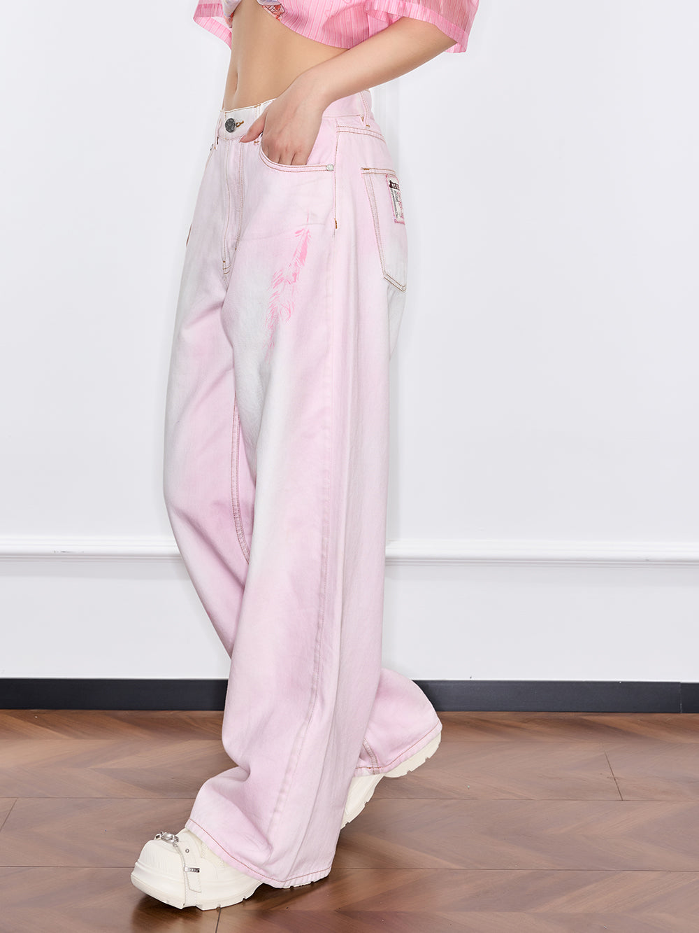 Mukzin "Ode To The New Summer"Chinese-Style Pink Loose And Casual Jeans
