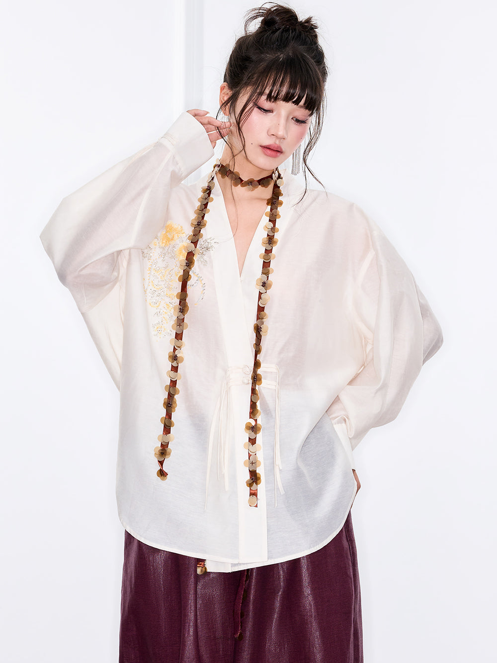 MUKZIN “Ode to the New Summer”Neo - Chinese Style Embroidered White Shirt