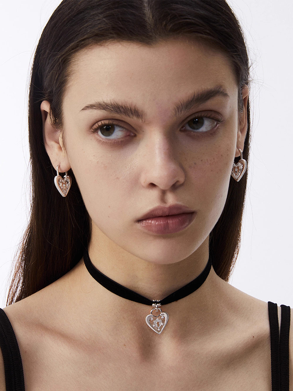 MUKTANK×SUN HUNTER Double-sided lace heart lock earrings