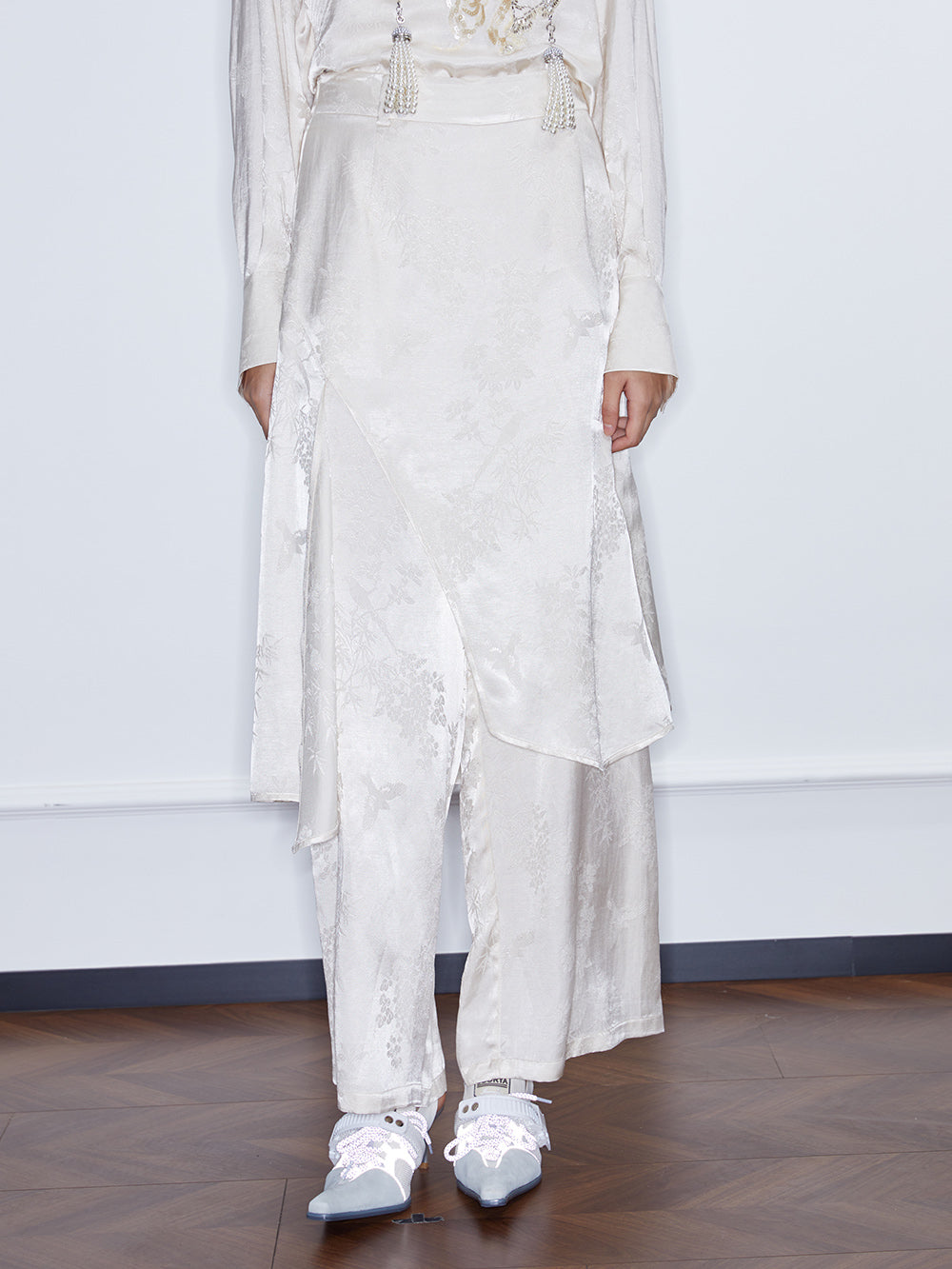 MUKZIN Spring Prelude “Peacock Feather” New Chinese Style Fake Two Piece Wide Leg Trousers Spring Summer
