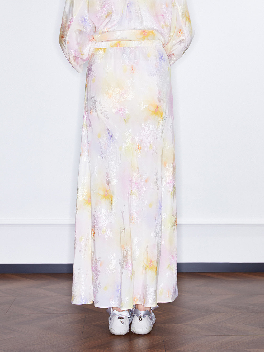 MUKZIN SpringPrelude Spring Mountain Drunk Gradient Printing Side-slit Big A-line Umbrella Skirt