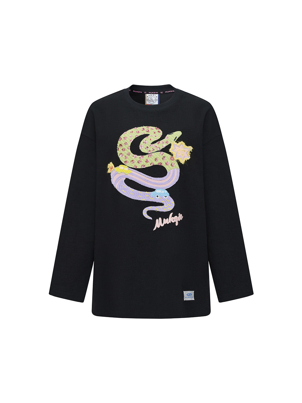MUKZIN Linglong Textured Cartoon Embroidery Crewneck Sweatshirt
