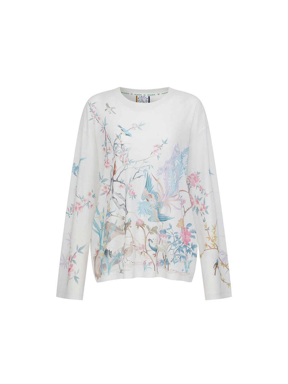 MUKZIN SpringPrelude “Dotting Spring Branches”Loose Round - neck Chinese - style Printed Knitted Long - sleeve Shirt