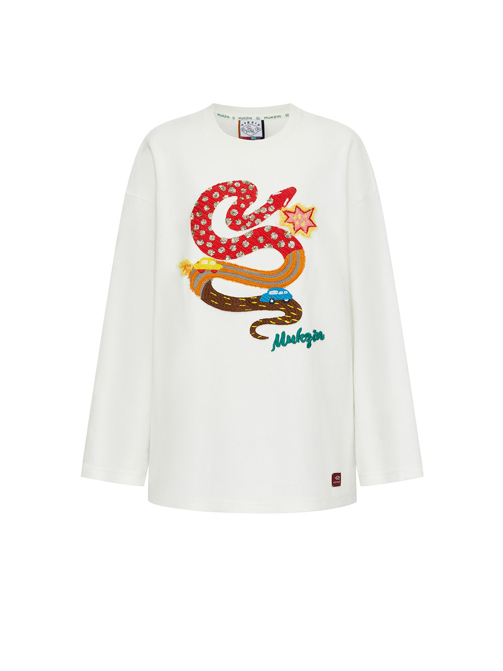 MUKZIN Linglong Textured Cartoon Embroidery Crewneck Sweatshirt
